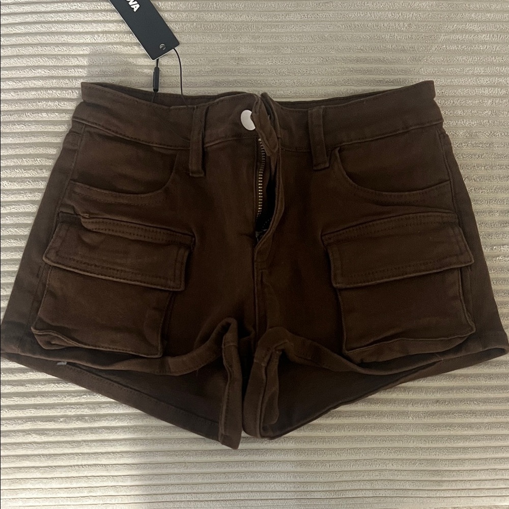 Fashion Nova Dark Brown Cargo Shorts